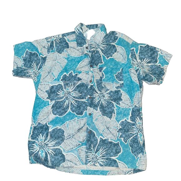 Aisokula Fiji Men`s Turquoise & Wht Short Sleeve Hawaiian Tropical Shirt Size L - Picture 1 of 4
